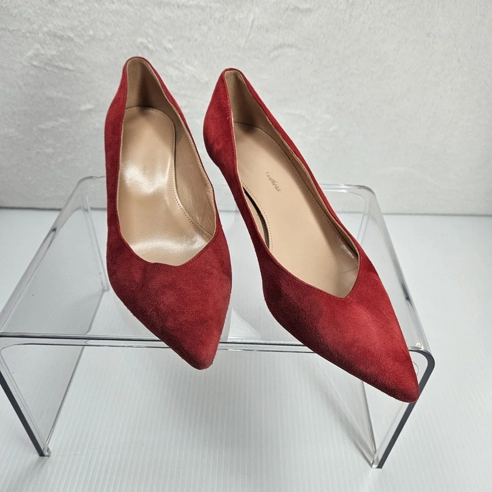 Brooks Brothers Red Suede Pointed Toe Kitten Heels Size 7 Made In Italy